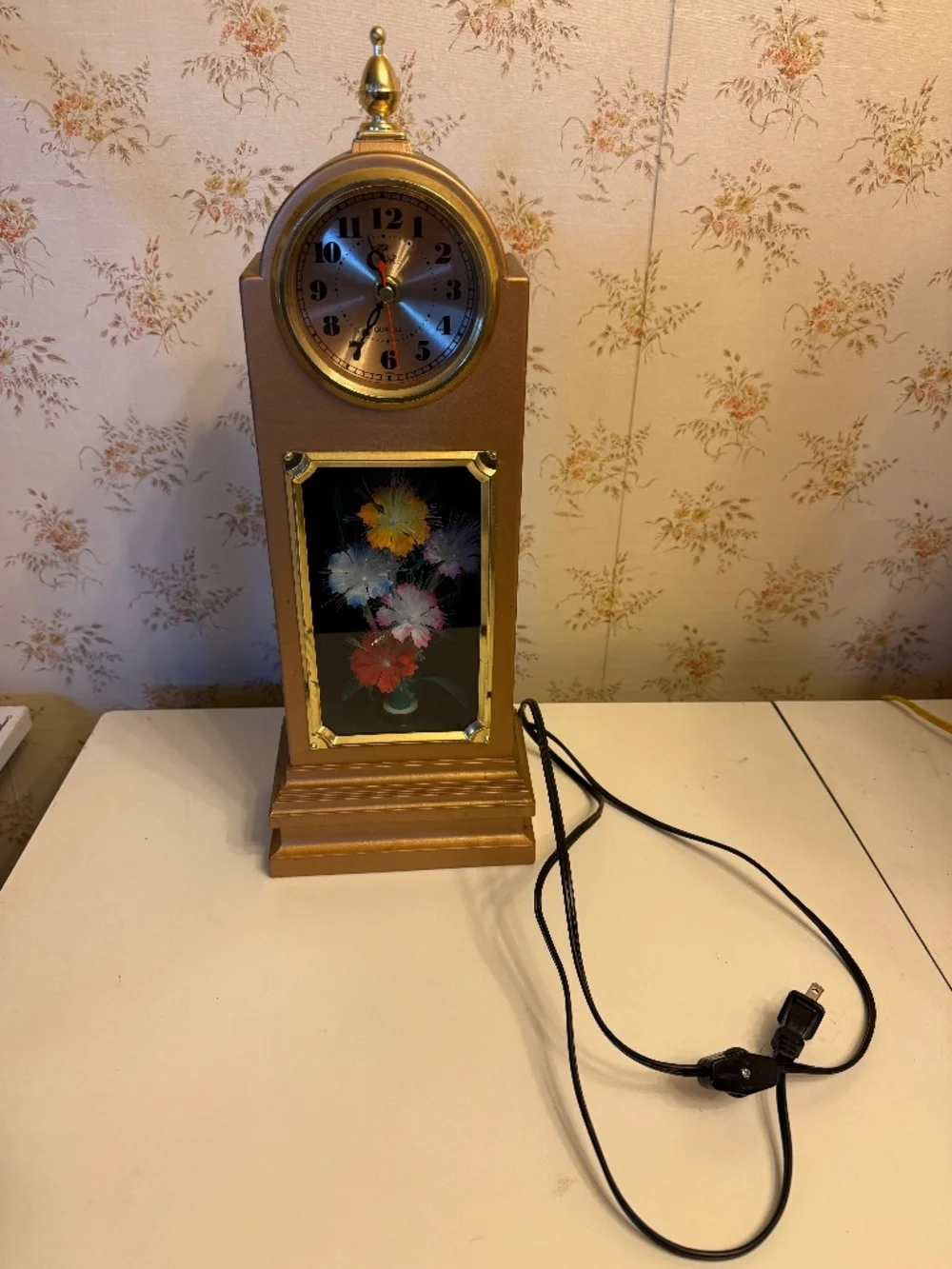 Light-up Fiber Optic Floral Mantel Top Grandfather Clock 17